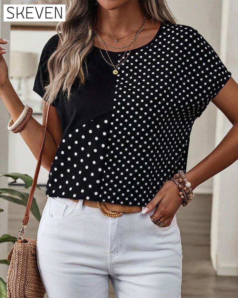 Round Neck Polka Dot Print T-Shirt