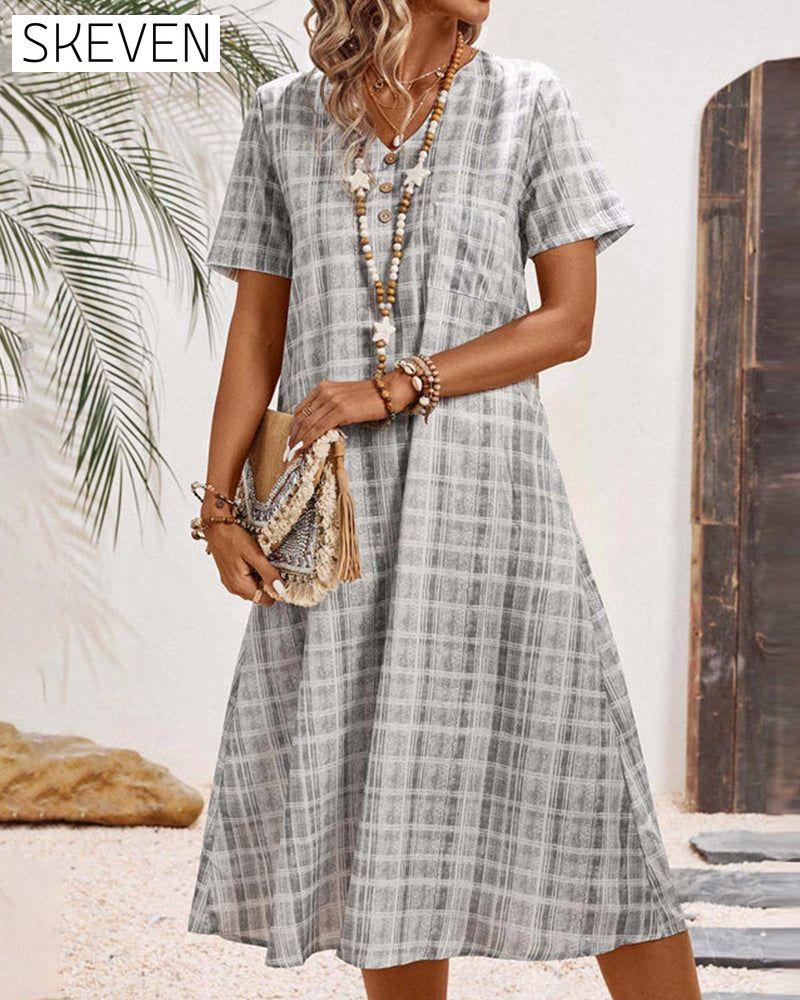 Short Sleeve Plaid Casual Dress
