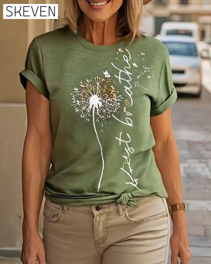 Kurzarm-T-Shirt mit Löwenzahnmuster