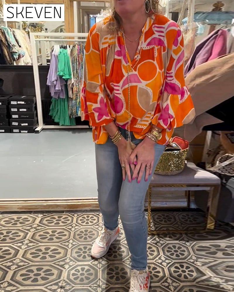 Colorful dropped-shoulder blouse