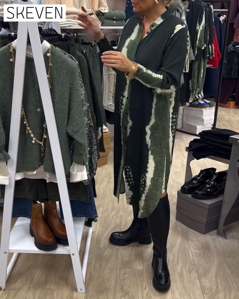 Hemdblusenkleid mit Stehkragen und Knopfleiste, bedruckt