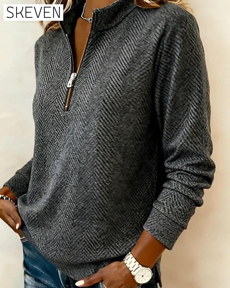 Stand Collar Zipper Casual Sweatshirt