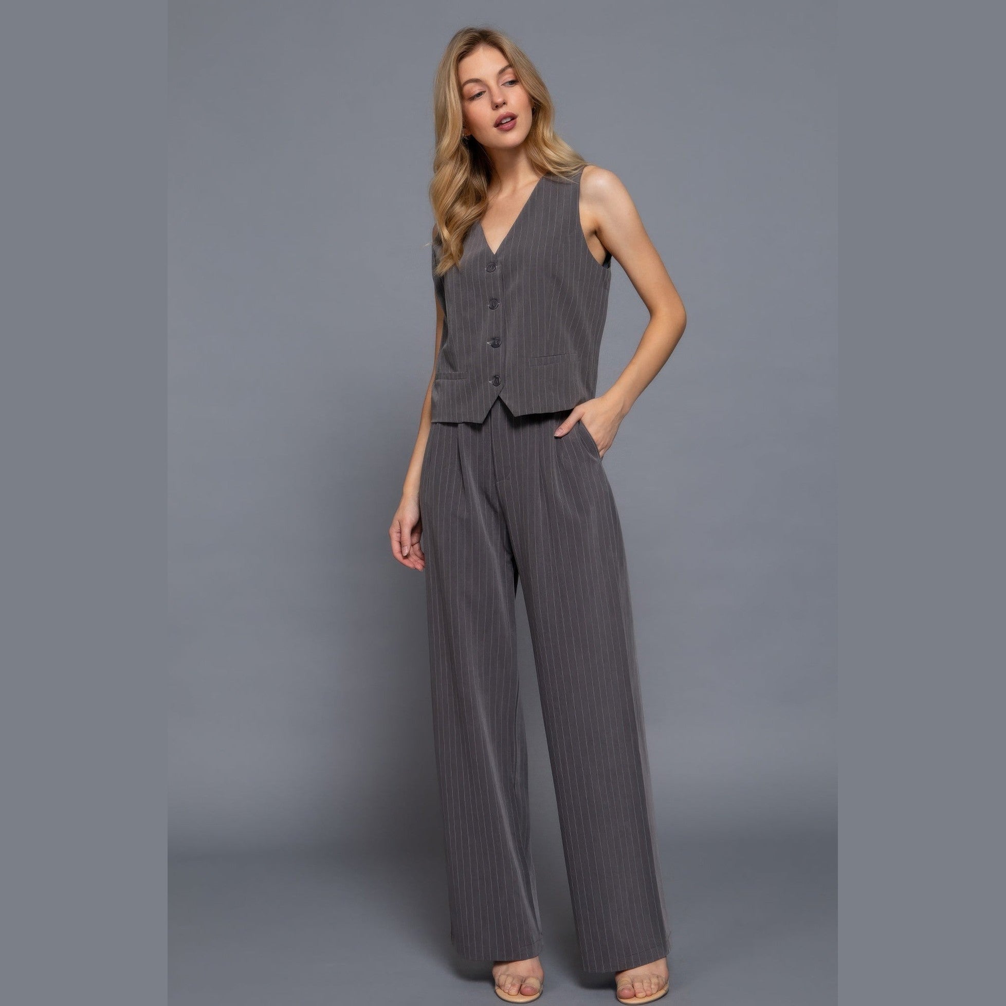 VacationGrabs High Waist Pinstripe Trousers for Women
