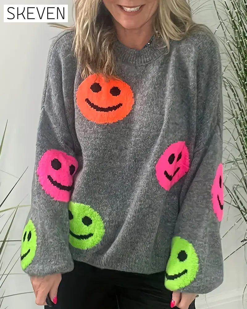 Pullover mit Smiley-Gesicht und Rundhalsausschnitt