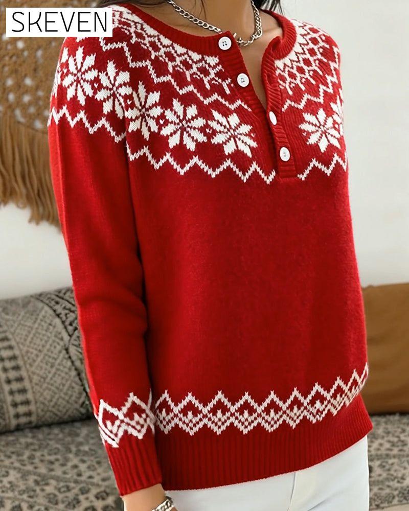 Pull mi-ouvert en jacquard à flocons de neige
