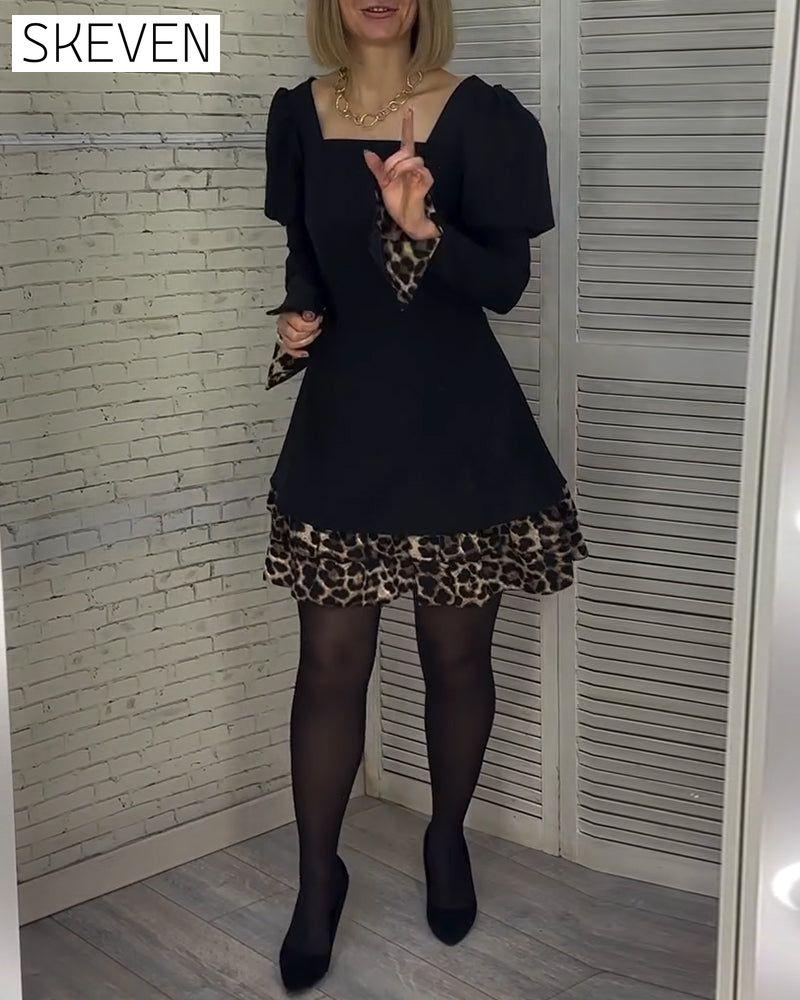 Elegantes Leopardenkleid mit Puffärmeln