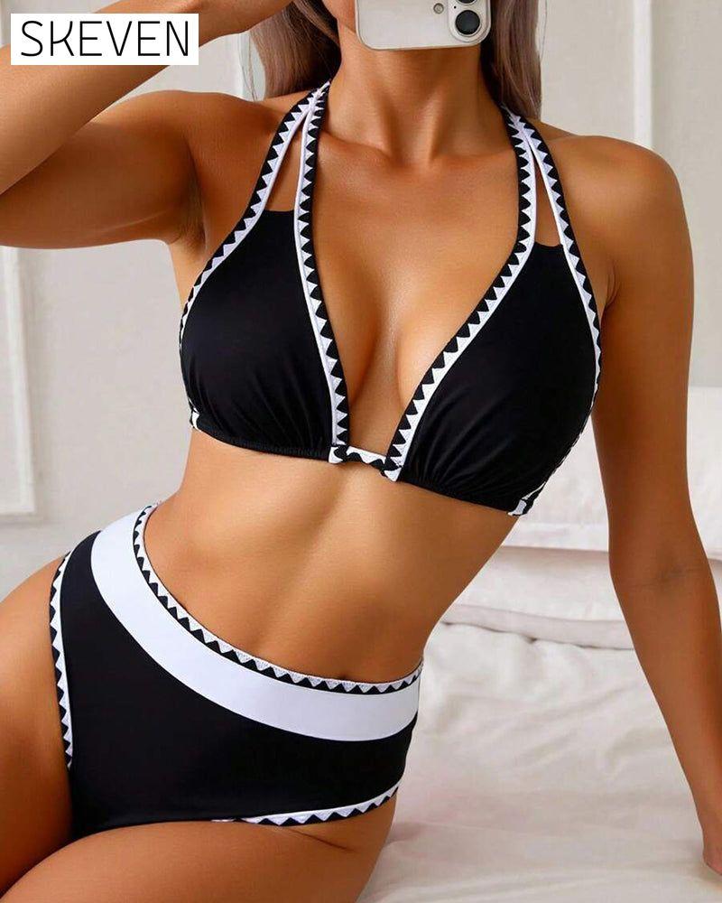 Sexy Contrast Color Split Triangle Bikini