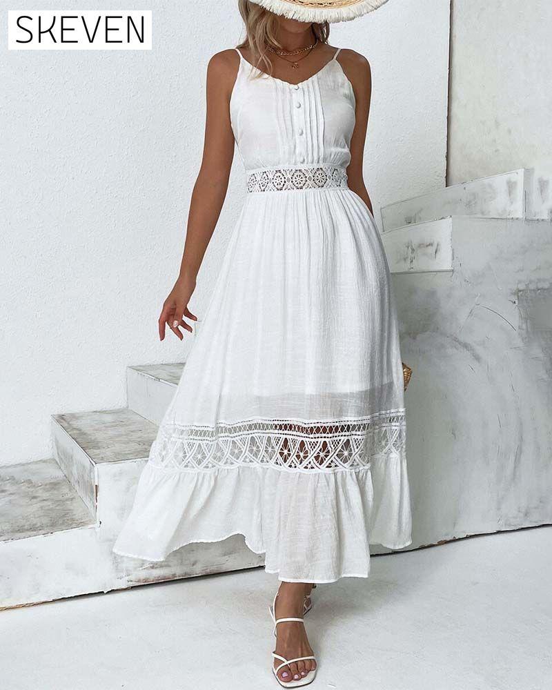 Elegantes, einfarbiges Spitzenkleid mit Trägern