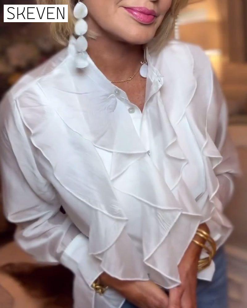 Elegant Solid Color Ruffled Blouse