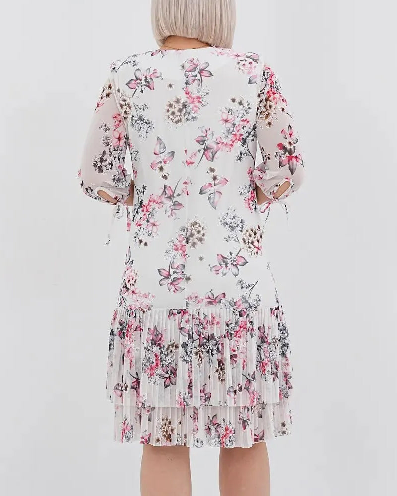Half-Sleeve Lace-Up Floral Dress