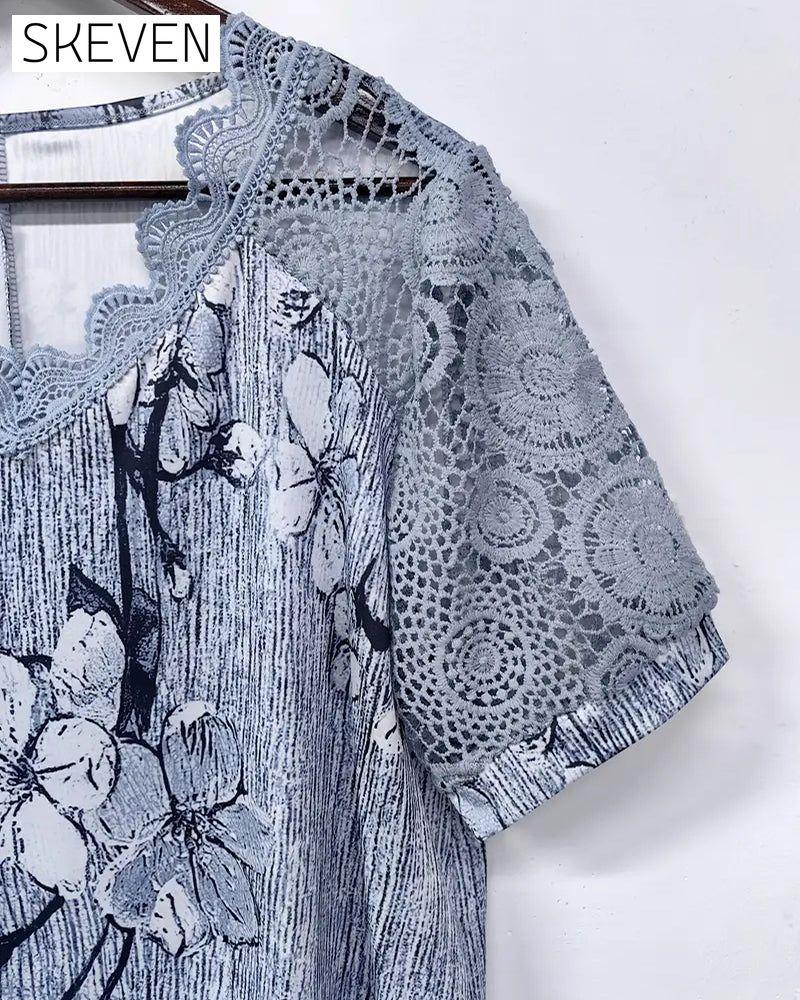 T-Shirt mit Spitzen-Häkel-Patchwork-Print
