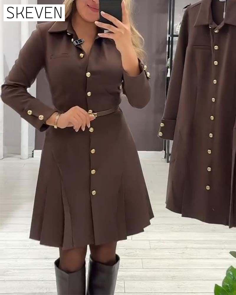 Button-Up Long-Sleeved Dress