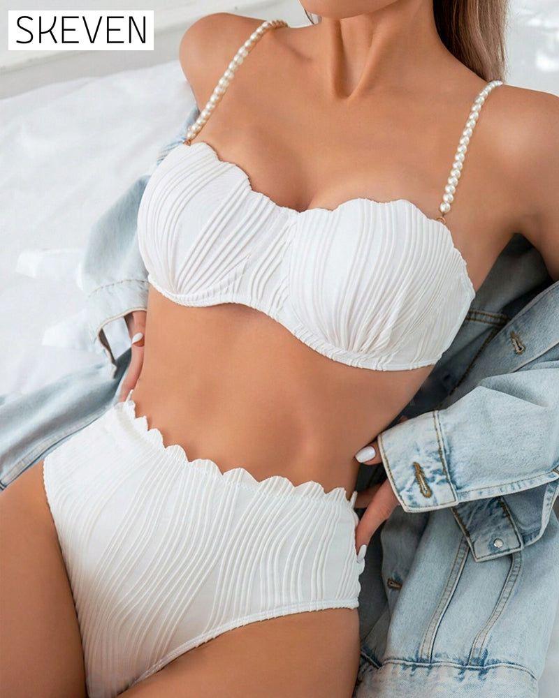 Bikini sexy à jarretelles perlées