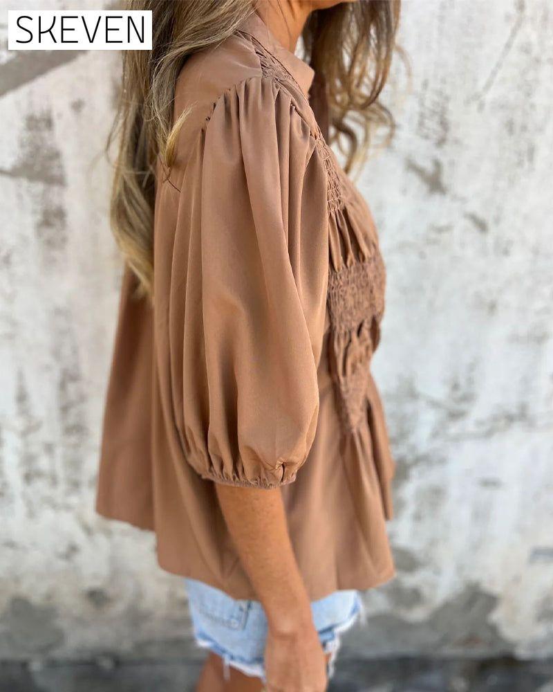 Casual Fashion Short Sleeve Solid Color Blouse