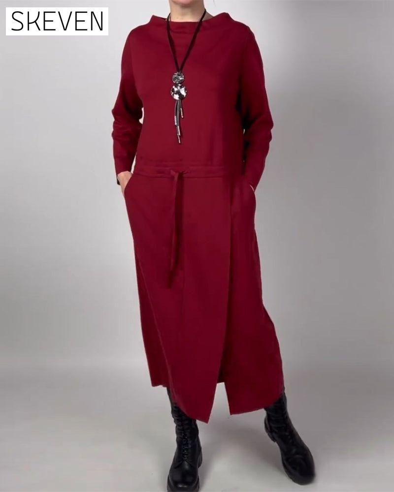einfarbiges Taschenkleid