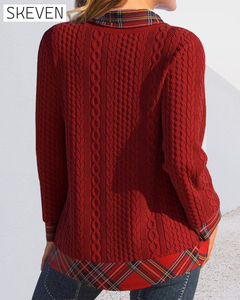 Sweatshirt mit kariertem Patchwork-Revers