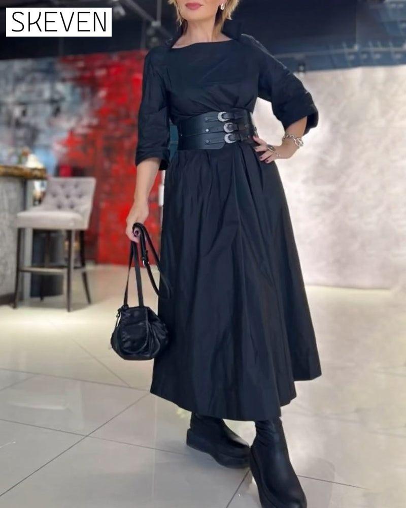 Elegant Square Neck Solid Color Dress 2023 f/w 23BF casual dresses Clothes Dresses spring