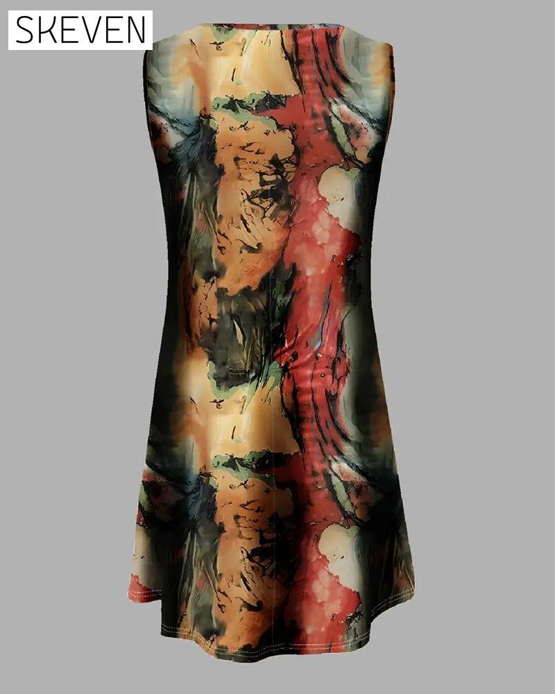 Printed Round Neck Sleeveless Dress