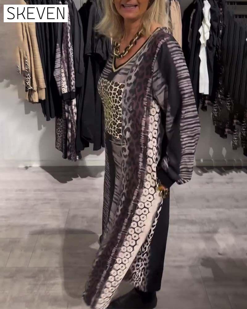 Casual V-Neck Leopard Print Dress