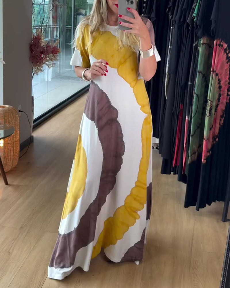 Print Round Neck Short-Sleeve Dress