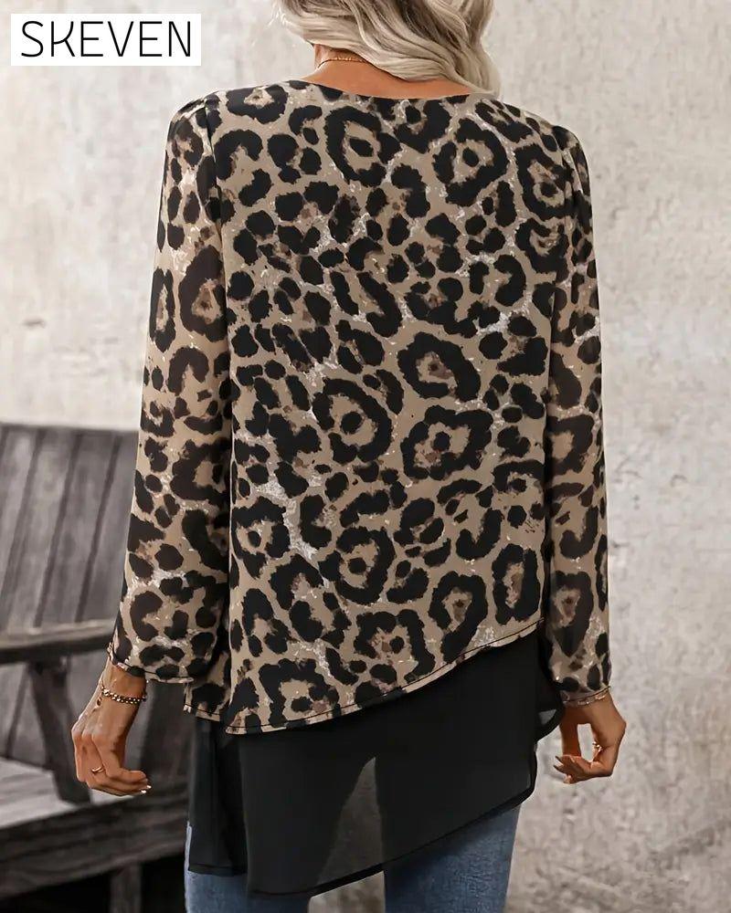 Leopard Print Patchwork Blouse