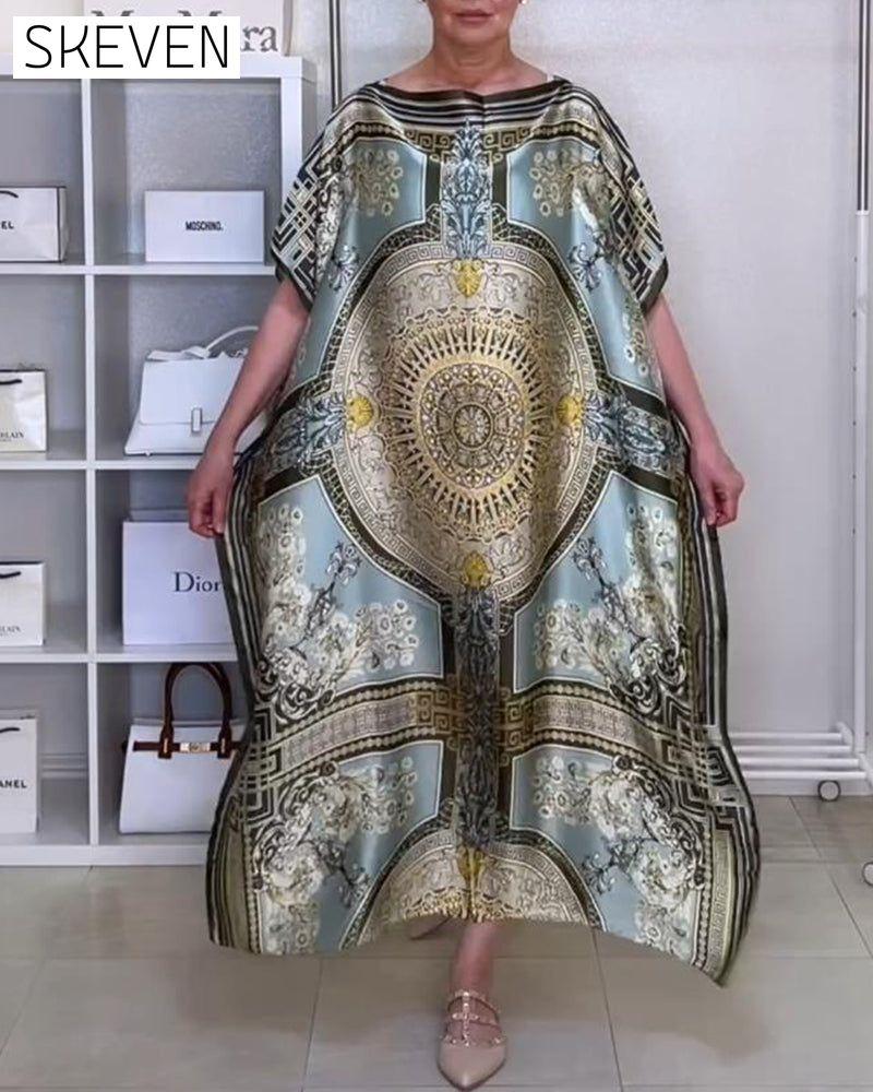 Boho-Kleid mit Print und Schlitz, locker geschnitten