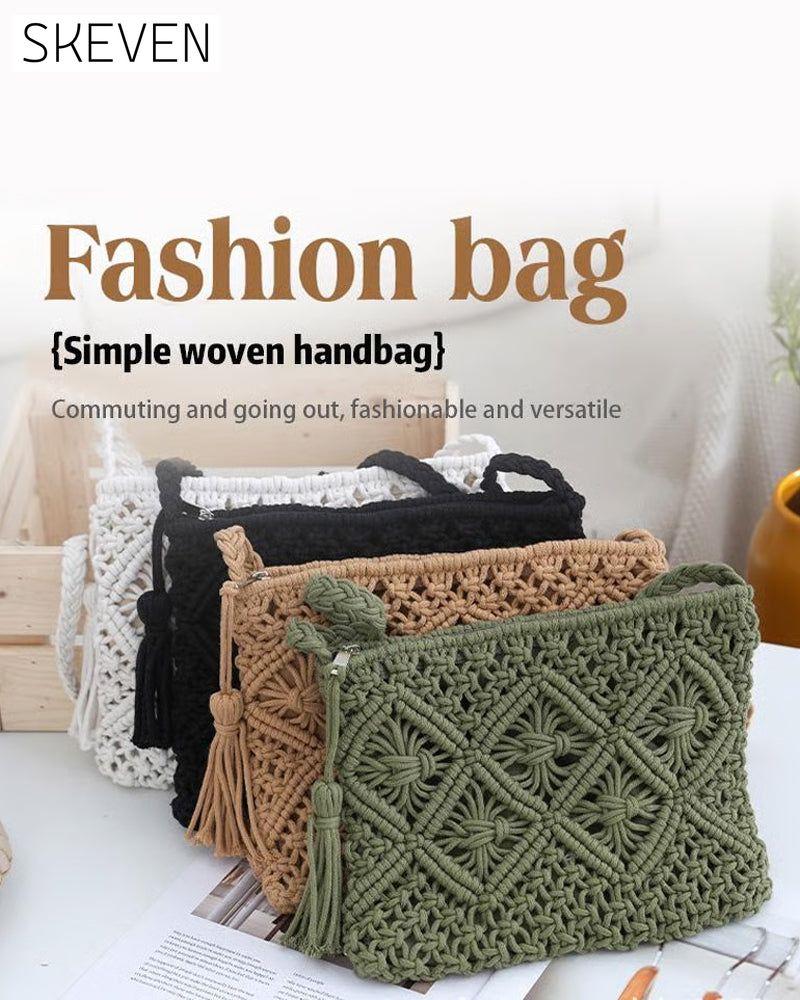 🏆Flash Sale⚡Minimalist Tassel Women's Clutch – Retro Cotton Rope Woven Bag, Summer Vacation Boho Beach Purse