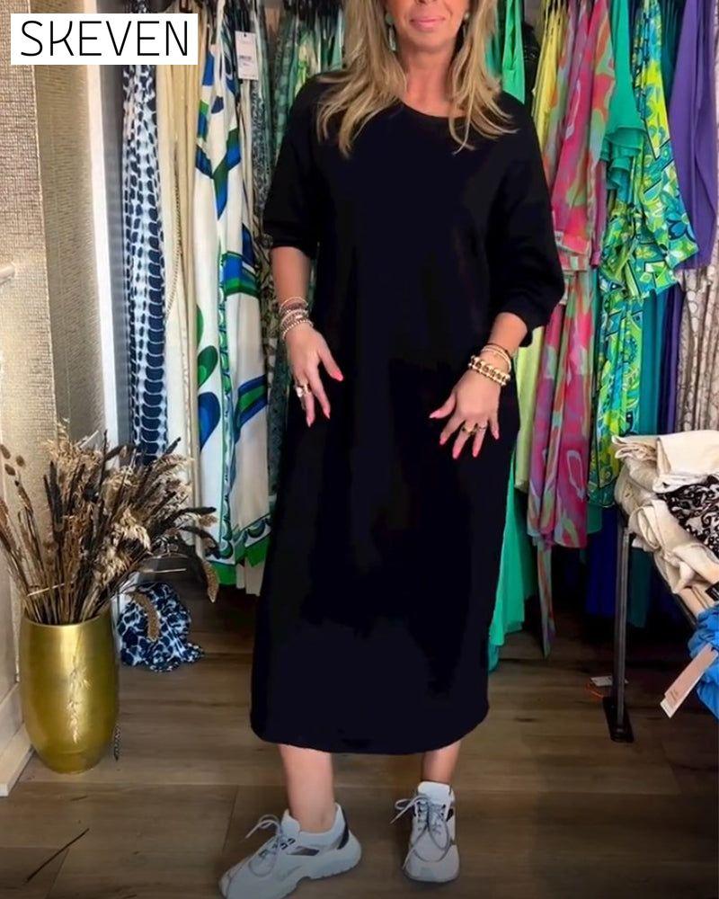 Solid Color Round Neck Dress