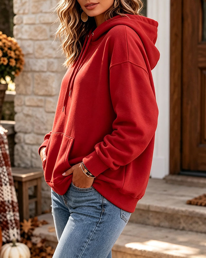 Solid Color Casual Pocket Hoodie