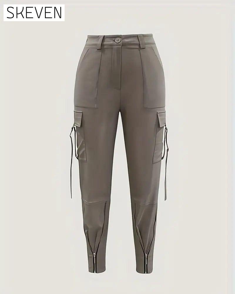 Solid Color Zipper Cargo Pants