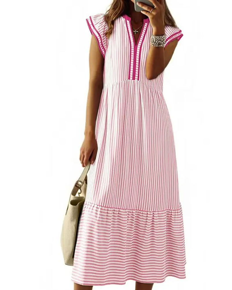 Striped Double Ruffle Short Sleeve Dress