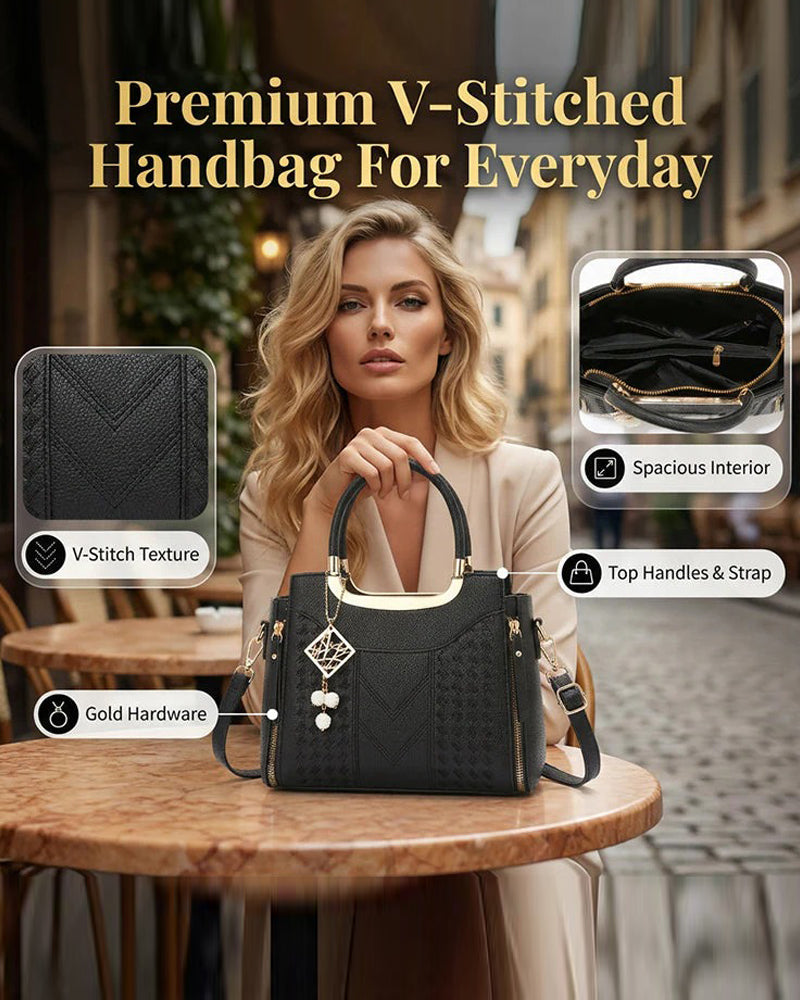 Women's V-Stitched Top-Handle Satchel Bag