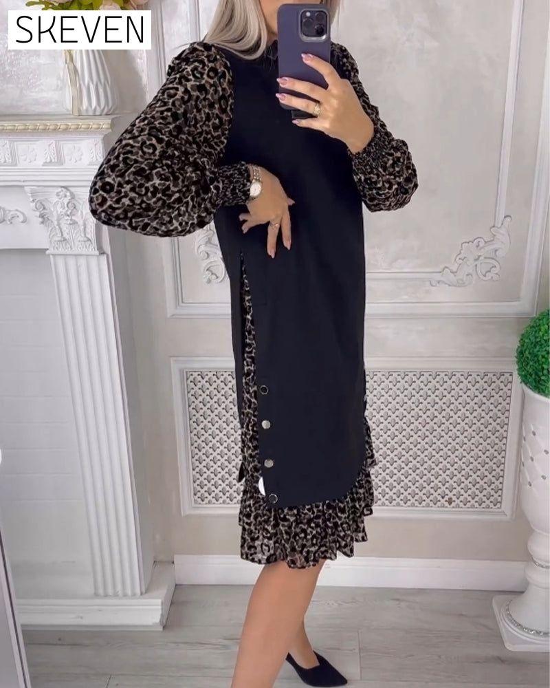 Elegant Shift dress with Color Block 2023 f/w casual dresses spring