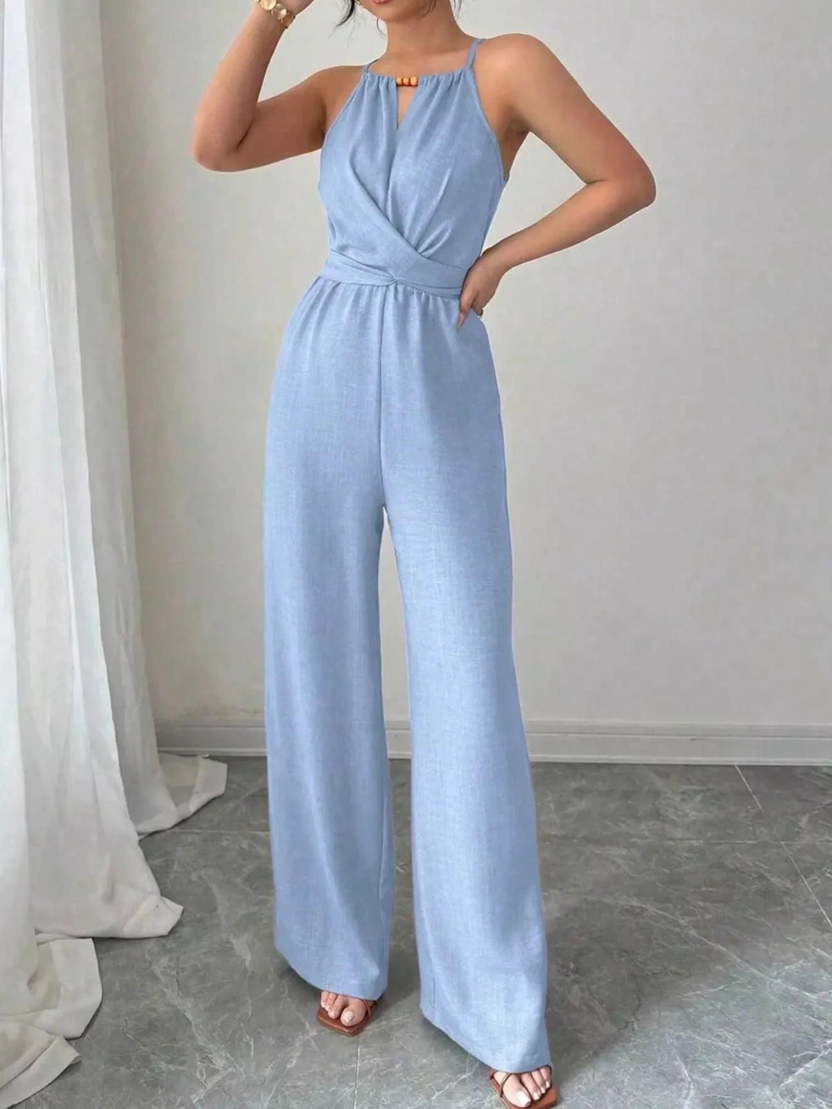 Sleeveless Tie Waist Wide-Leg Jumpsuit