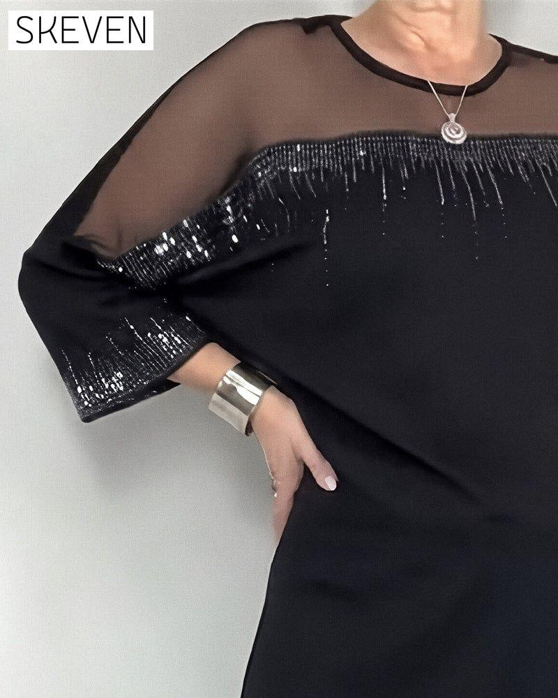 Three-Quarter Sleeve Rhinestone Dress
