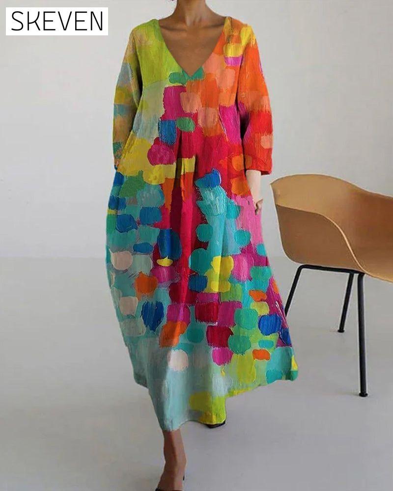 Colorful print v-neck dress Multicolor 2023 f/w 23BF casual dresses Clothes Dresses spring summer