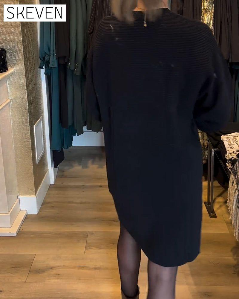 V-Neck Solid Color Sweater Dress