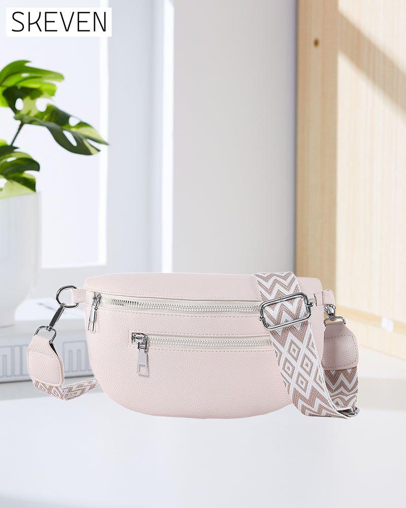 Zippered shoulder bag with contrast straps