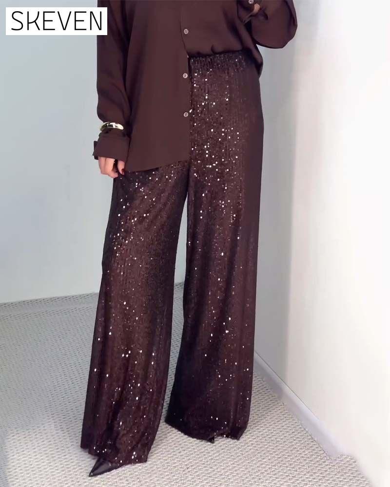 Lässige Paillettenhose mit weitem Bein