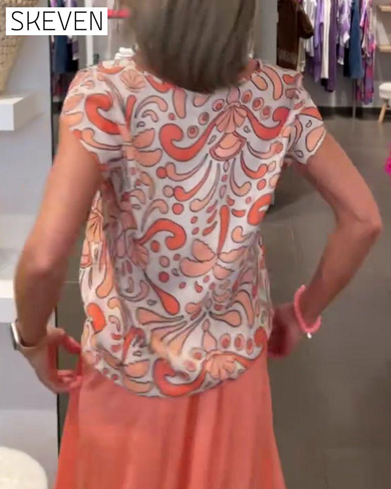 Printed V-neck raglan sleeves casual blouse