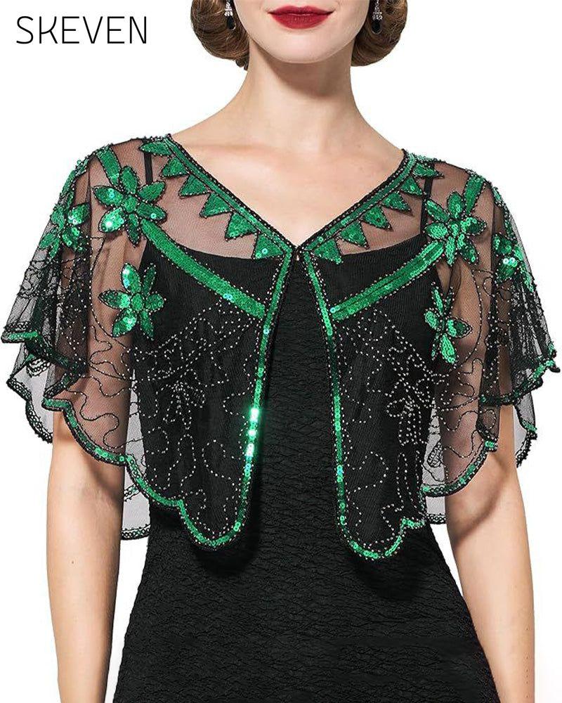 Châle vintage en dentelle orné de perles