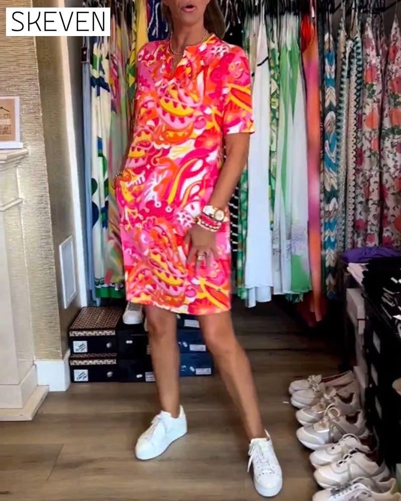 robe à manches courtes imprimée avec poches