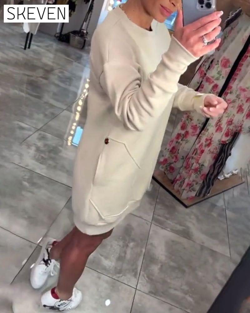 Robe pull à poches et manches longues