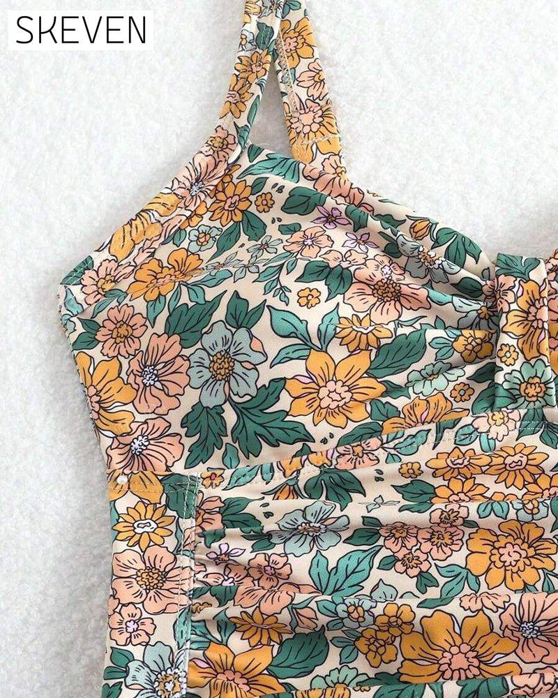 Einteiliger Triangel-Badeanzug mit Blumenmuster