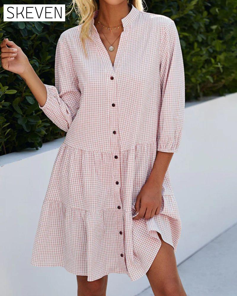 Kleid mit Stehkragen und Karomuster