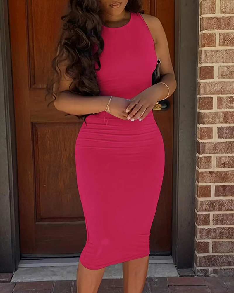 Solid Color Sleeveless Fashion Bodycon Dress