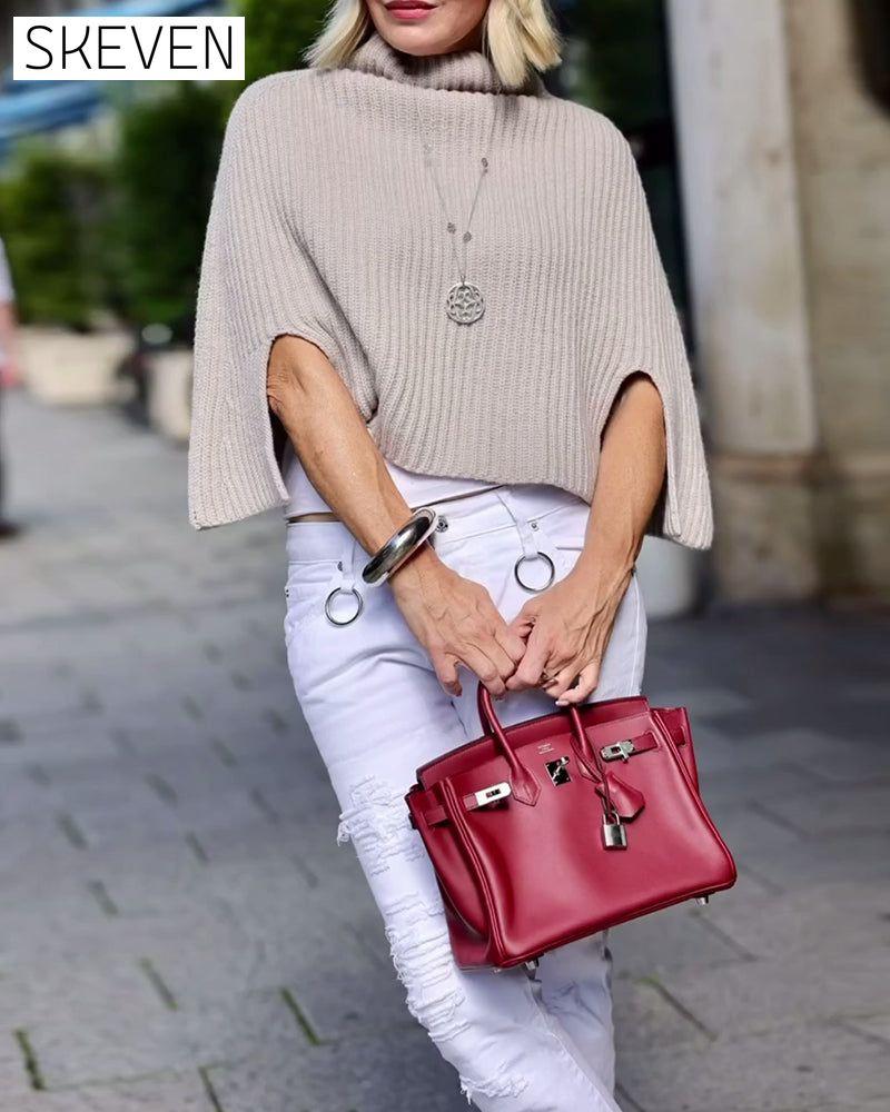 Fashionable high collar slit sleeve pullover 2023 f/w pullovers