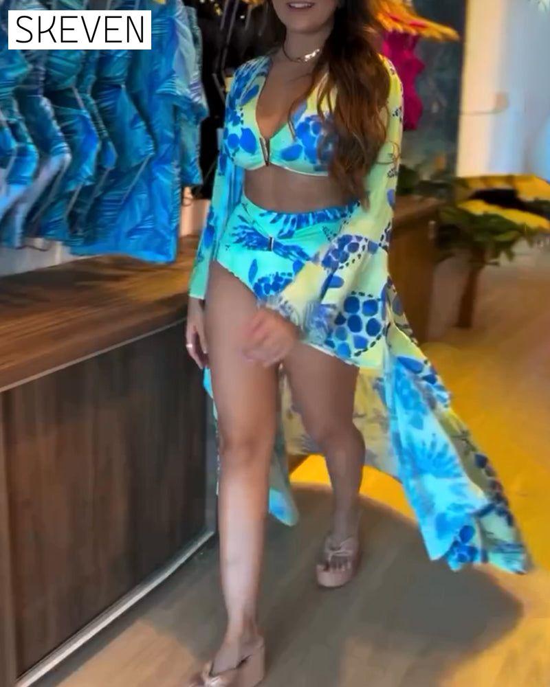 Maillot de bain imprimé à manches évasées pour les fêtes