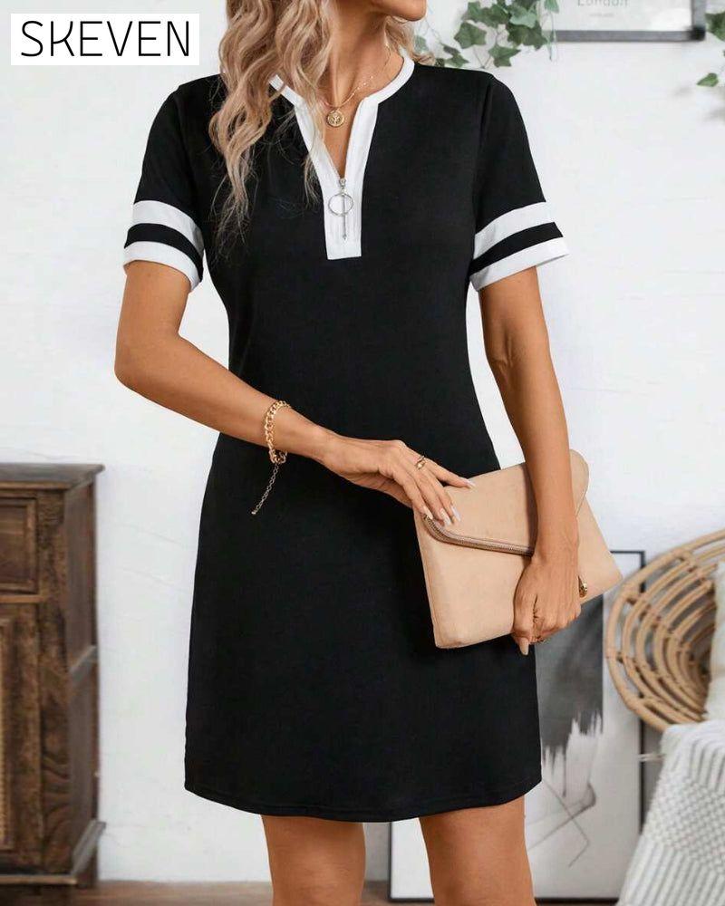 Robe à manches courtes ajustée et demi-zip à blocs de couleurs