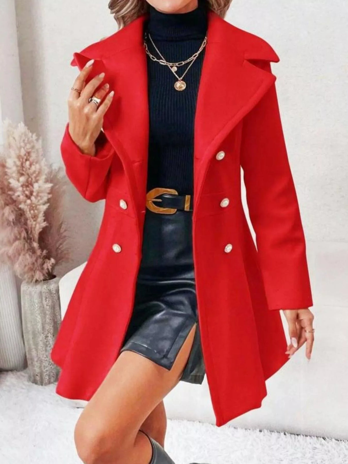 Double-Breasted Peplum Coat
